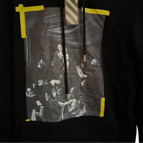 Off-White Seeing Things Hoodie Black Medium Diagonal Stripes Caravaggio Graphic - Picture 2 of 9